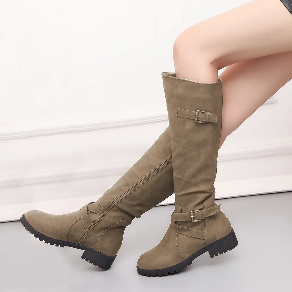 Adult boots high quality PU leather women's shoes side zipper long