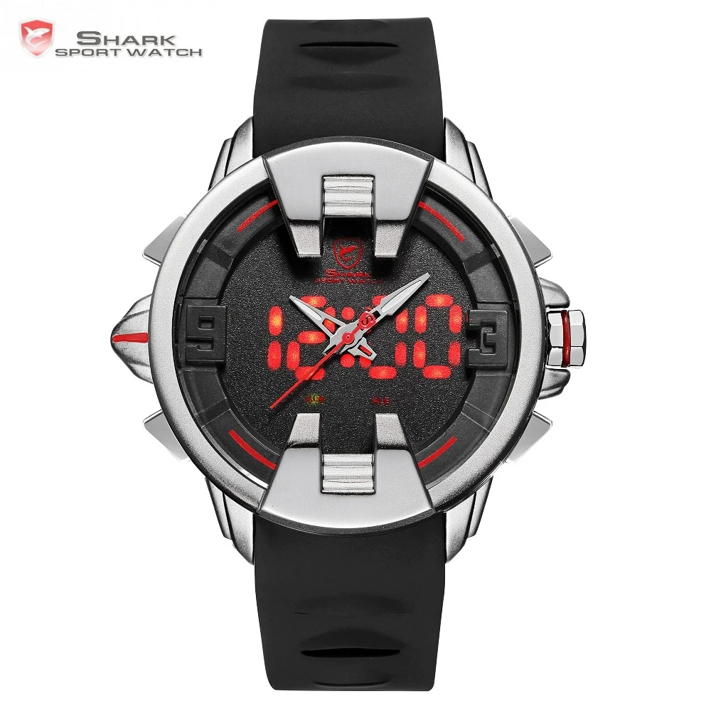 

Wobbegong SHARK Sport Watch Black Silver New Design Digital Date LED Men's Quartz Silicone Band Geek Watches 3ATM Relogio /SH556
