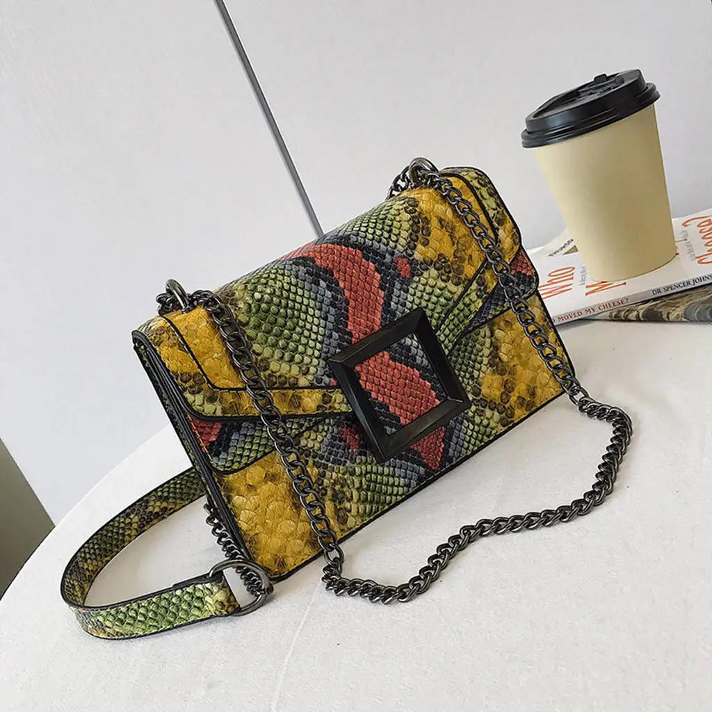 Роскошные женские сумки, дизайнерская женская сумка со змеиным принтом, кожаная сумка на плечо, винтажная сумка-мессенджер через плечо - Цвет: Цвет: желтый