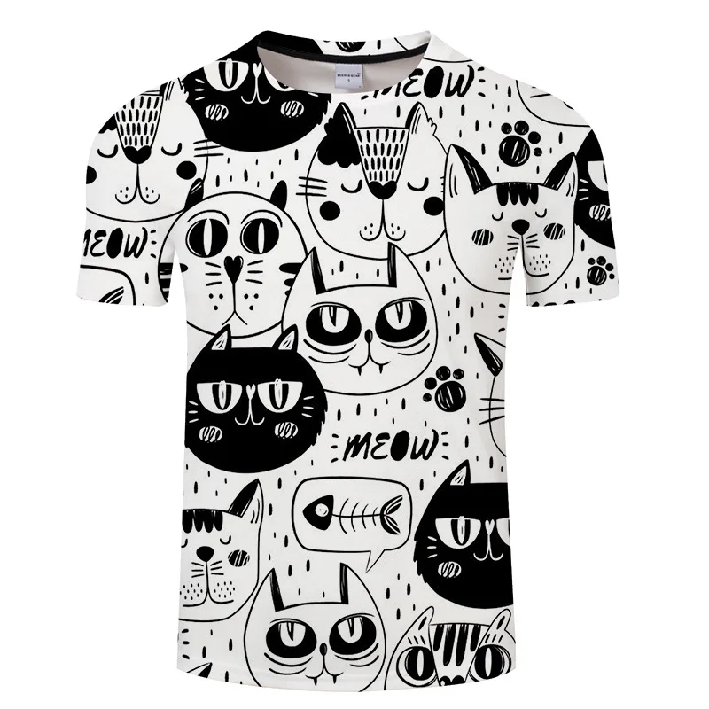 Летняя футболка для отдыха с принтом для мужчин и женщин, забавная футболка с объемным принтом много кошек, Мужская футболка азиатского размера S-6XL