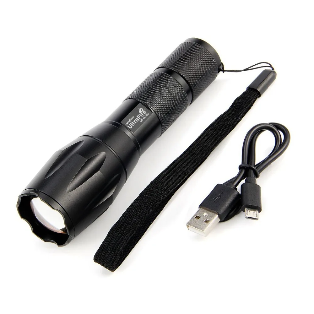 Lanterna de Luz de Caça Ultrafire Novo Carregamento Usb 1800 Lumen Zoom Cree Foco Xm l l2 5 Modos Táticas Tocha Tático Interruptor Brilho 2 China rechargeable flashlight Suppliers