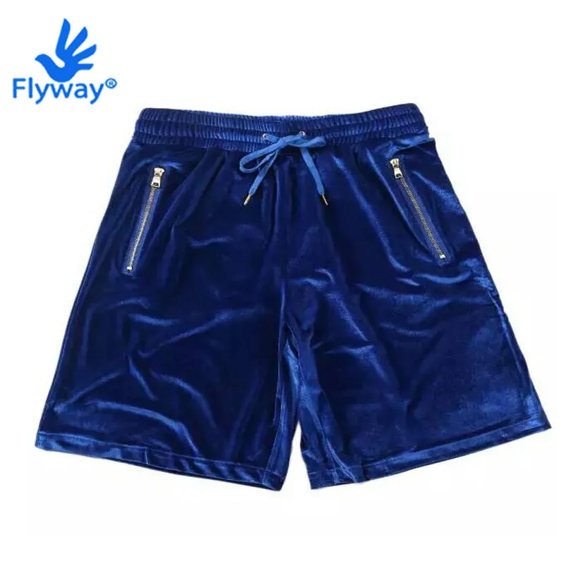 Men Shorts Velour Velvet Zip Red Jogger Shorts Hip Hop Swag Summer Running Bodybuilding Shorts