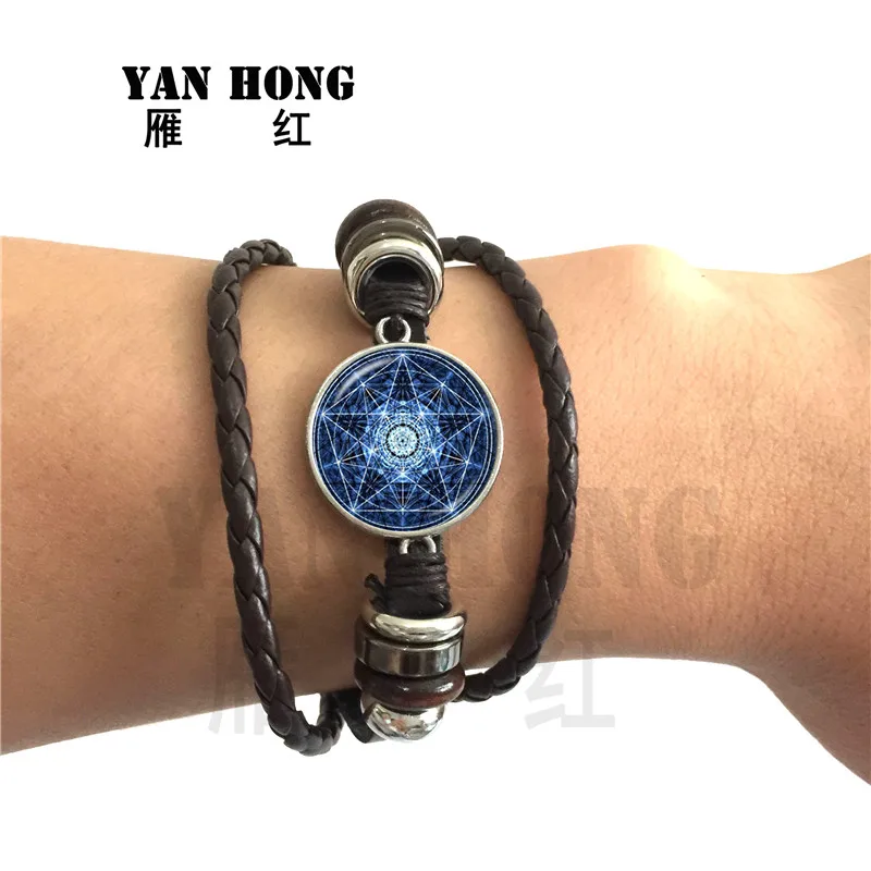 Браслет Pentacle стеклянный кабошон с рисунком ювелирные изделия черный/коричневый