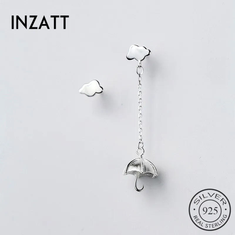 INZATT Pubk, асимметричные серьги в виде облаков и зонтиков с металлической кисточкой, висячие серьги, 925 пробы, серебряные модные ювелирные изделия