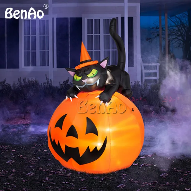 H019 3mh Inflatable Decoration Pumpkin With Black Cat On H019 3mh Inflatable Decoration Pumpkin With Black Cat On It Spider Lights Outdoor Yard