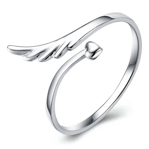 

Bluelans Fashion Design Women's Angel Wings Love Heart Silver Plated Gift Jewelry Opening Finger Ring