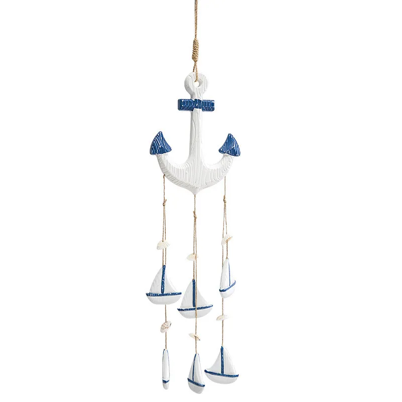 Mediterranean Ocean Wind Chime fish Pendant Home Pendant anchor Ornaments Gifts Wooden Crafts Shells Conch Curtain Decoration