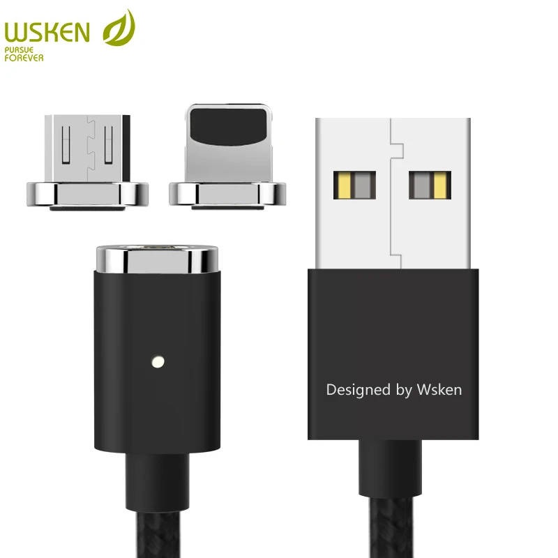 Магнитный кабель WSKEN 2 в 1 для iPhone x 8 7 6 5 и micro USB устройств быстрая зарядка зарядный