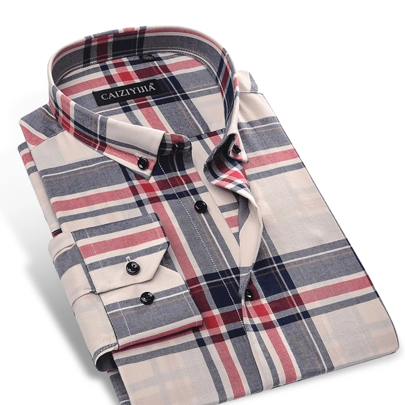 Mens Long Sleeve Contrast Bold Plaid Checkered Dress Shirts No pocket