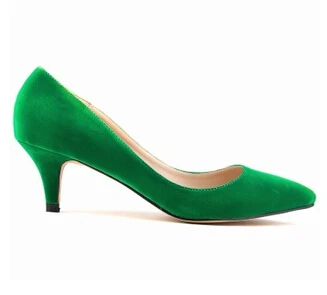 Loslandifen/Новые модные женские офисные туфли на высоком каблуке-шпильке; женские офисные туфли-лодочки из флока с острым носком; большие размеры 35-42 - Цвет: Green Heel