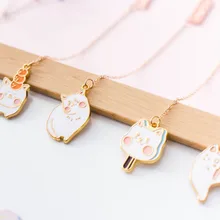 Каваи белый кот котенок цепь стиль металлический кулон маркер Закладка страницы школьные канцелярские принадлежности для студентов