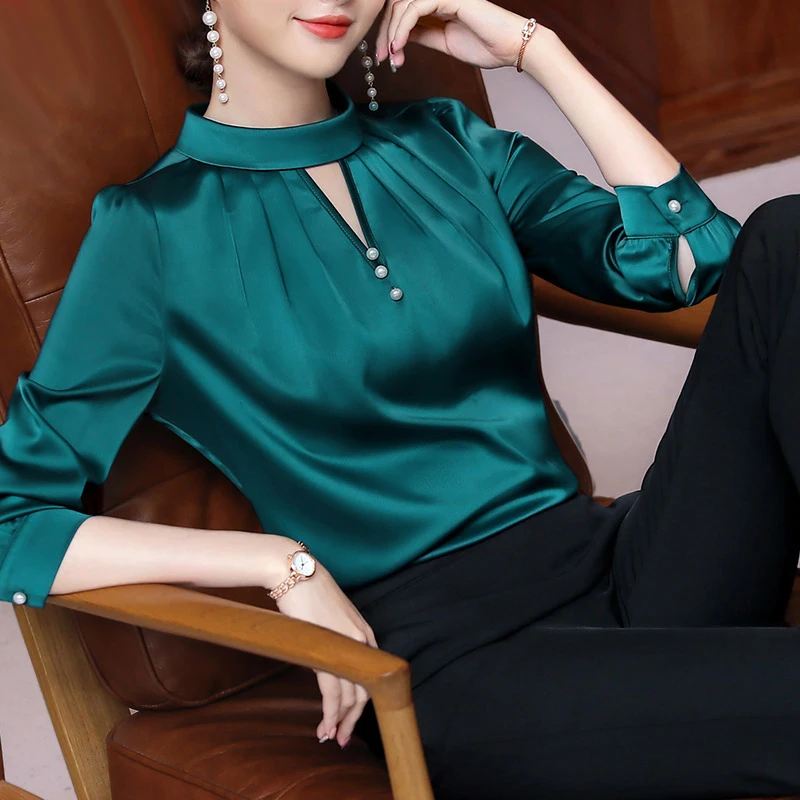 

Women Spring Silk Blouse Long Sleeve Professional OL Shirt