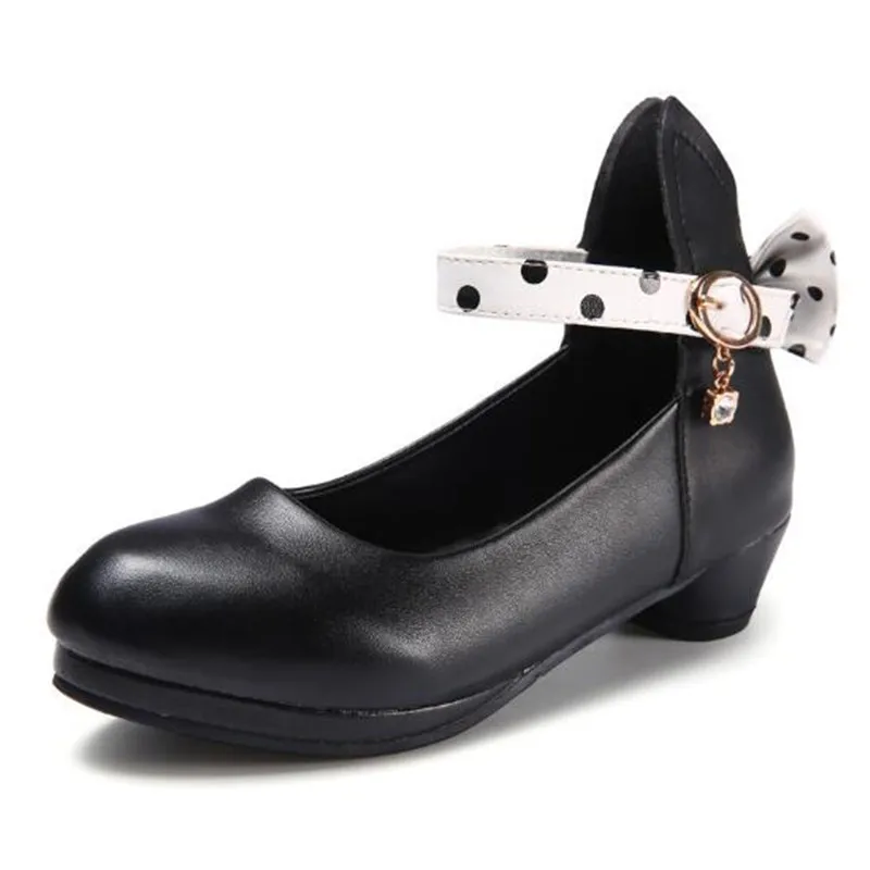 

Female Child PU Leather High Heel Cute Shoes Rabbit Ear Performance Bowtie Lovely Kids Sneakers Free Shipping