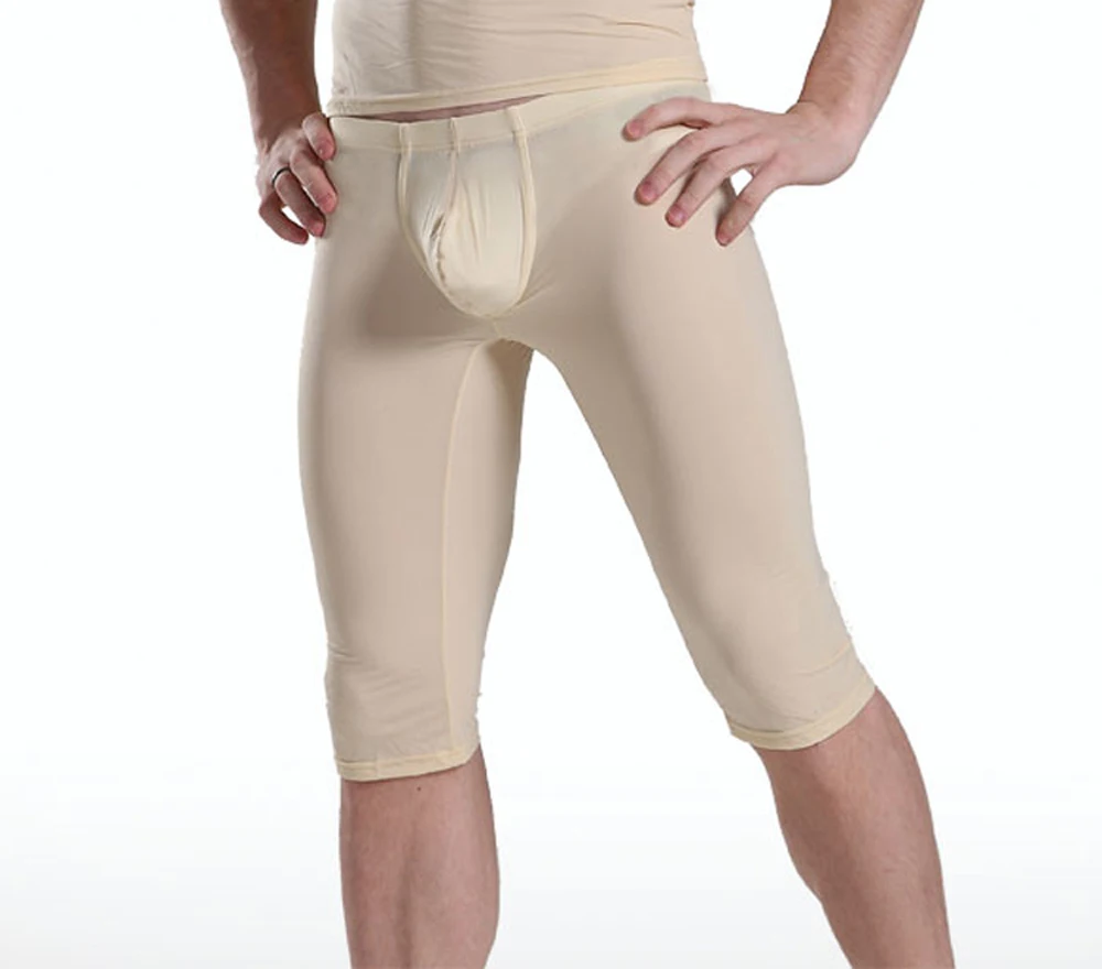 1PCS Men Transparent Capris Sexy Ice Silk Pants Low Waist Five Pants