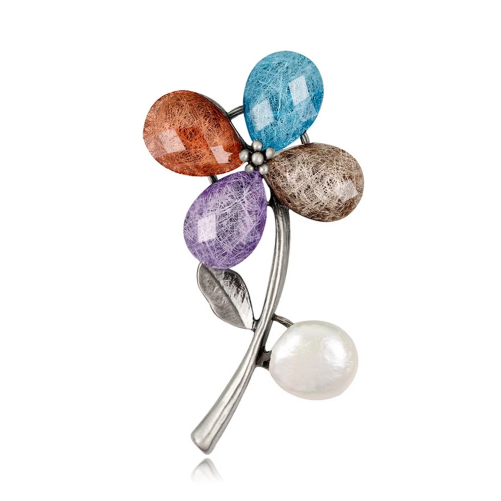 

BR0-0358 Plant Jewelry Women Flower brooches with Acrylic Petal With Pearl
