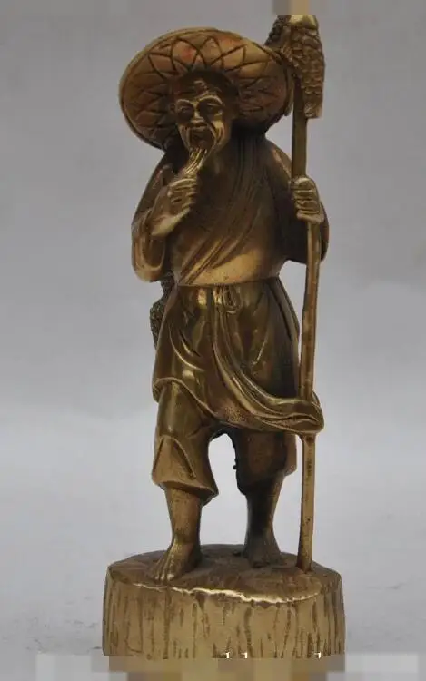 

S2864 7.5"chinese bronze brass Fisherman fish old man good luck art statue sculpture