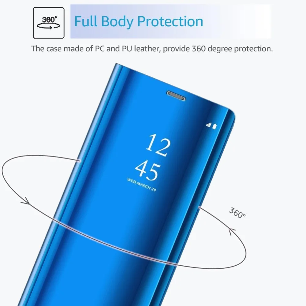 Plating Clear View Mirror Smart Case Cover For Samsung Galaxy S9 S9 Plus A5 A3 2017 S8 S7 J3 J5 S7 Edge Flip Stand Phone Cover 3
