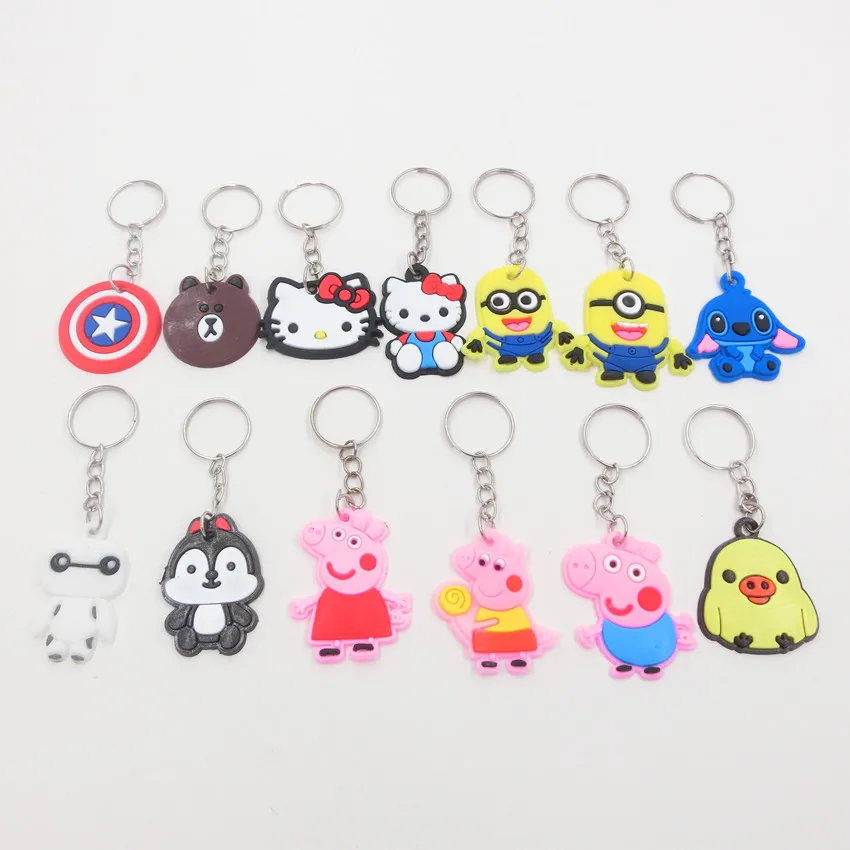 

Fashion Blue Red Pink Cute Cartoon Little Yellow Duck Keychain Captain America Keyring School Bag Pendant Girls Female KC060
