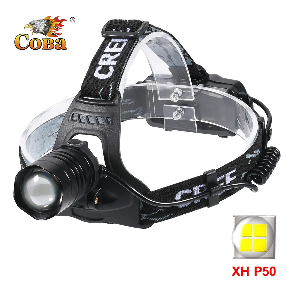 

Coba super bright led headlamp use P50 light usb rechargeable headlight high power lamp by 2*16850 battery waterproof torch