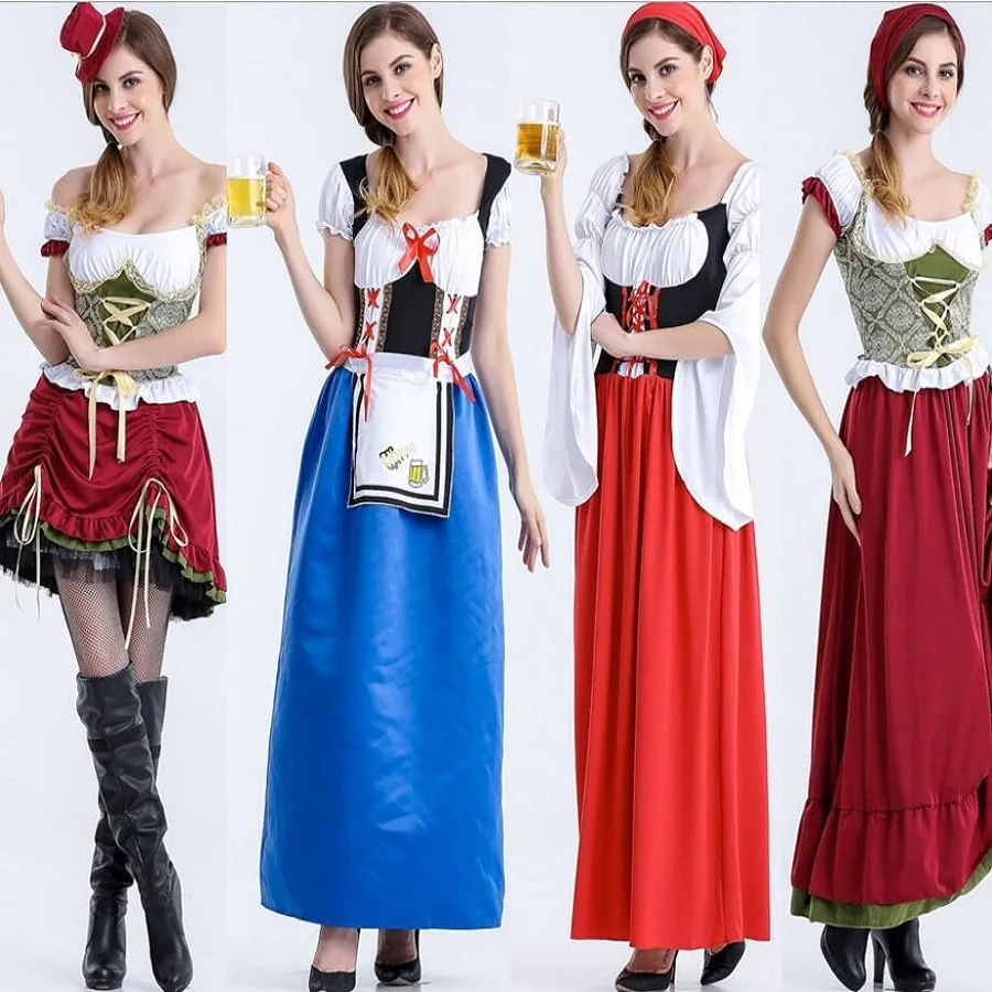 

Women Dirndl German Bavarian Oktoberfest beer Costume girls Wench Maid Costumes Ladies Fancy Dress Party Carnival Outfit