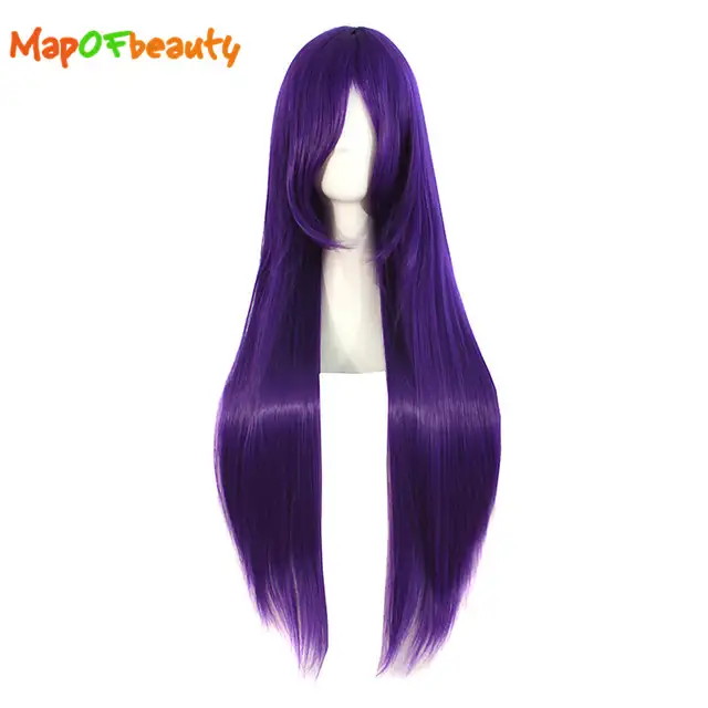 Mapofbeauty 80cm Long Straight Cosplay Wigs Dark Purple Color 80cm