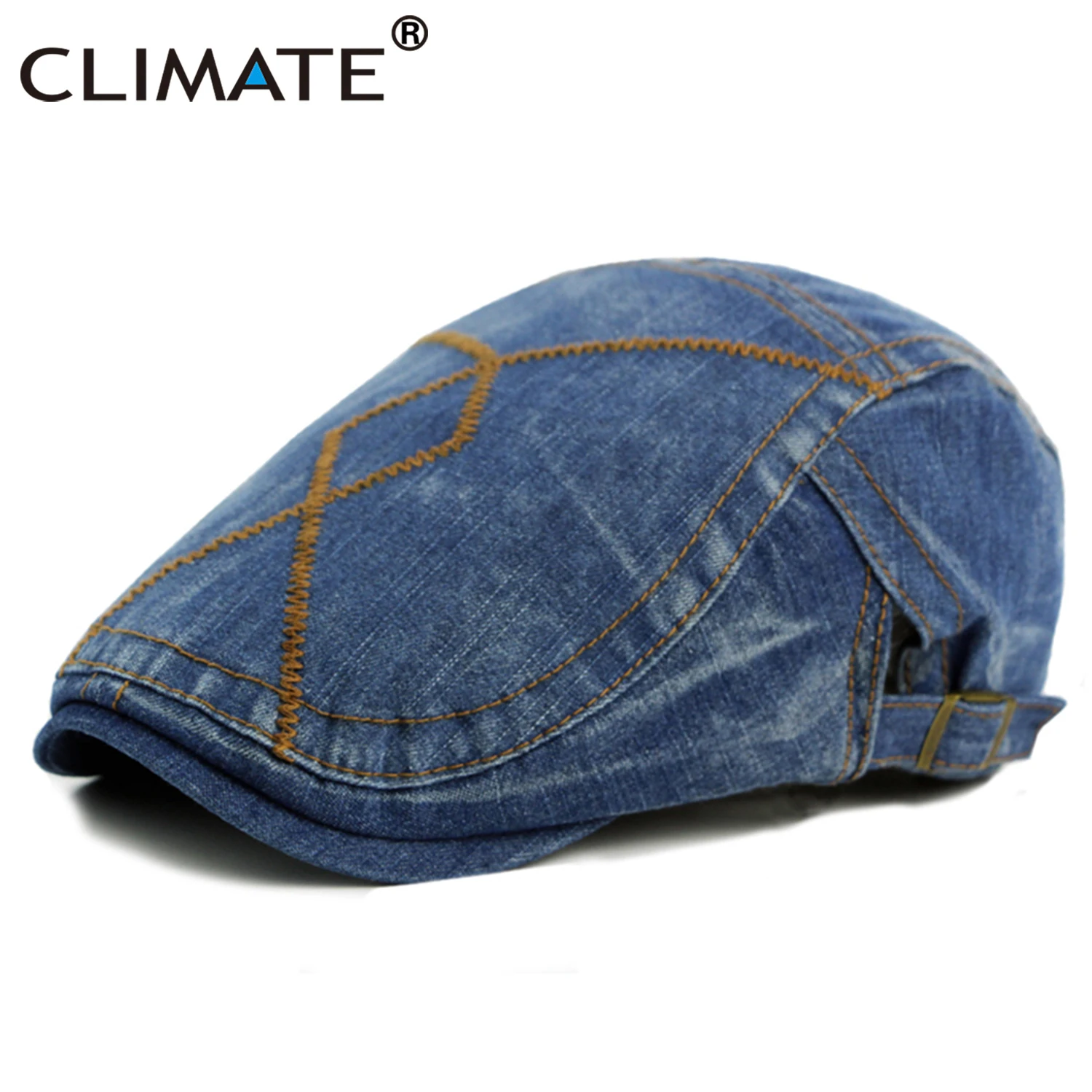 CLIMATE Men Denim Beret Flat Caps Hat Men New Dad Hat Cap Cowboy Berets Cloth Jean Jeans Hat