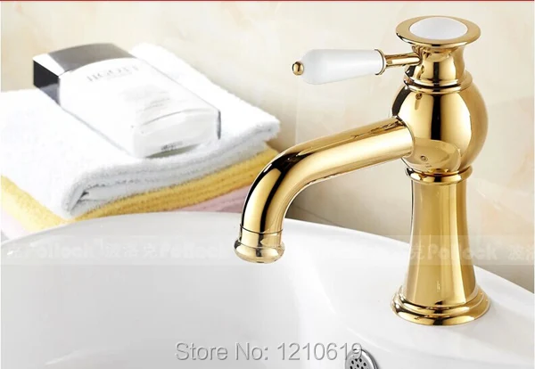 

New US Free Shipping Wholesale And Retail Euro Style Golden Finish Bathroom Sink Basin Faucet Mixer Tap Single Handle Deck Mount