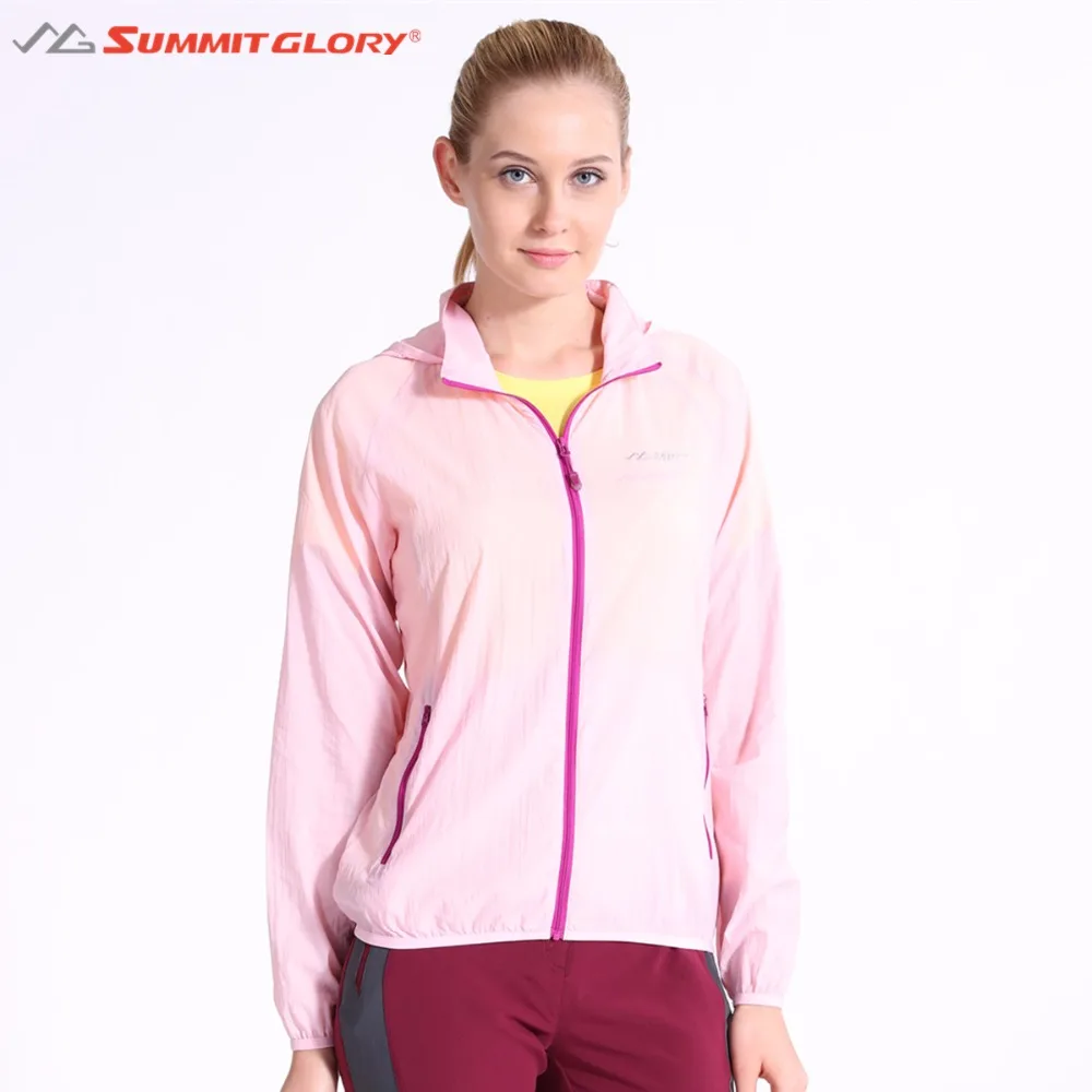 Women's Outdoor Sun Protective Hooded Hiking Jackets Sportswear Clothing Pink Color Summit Glory