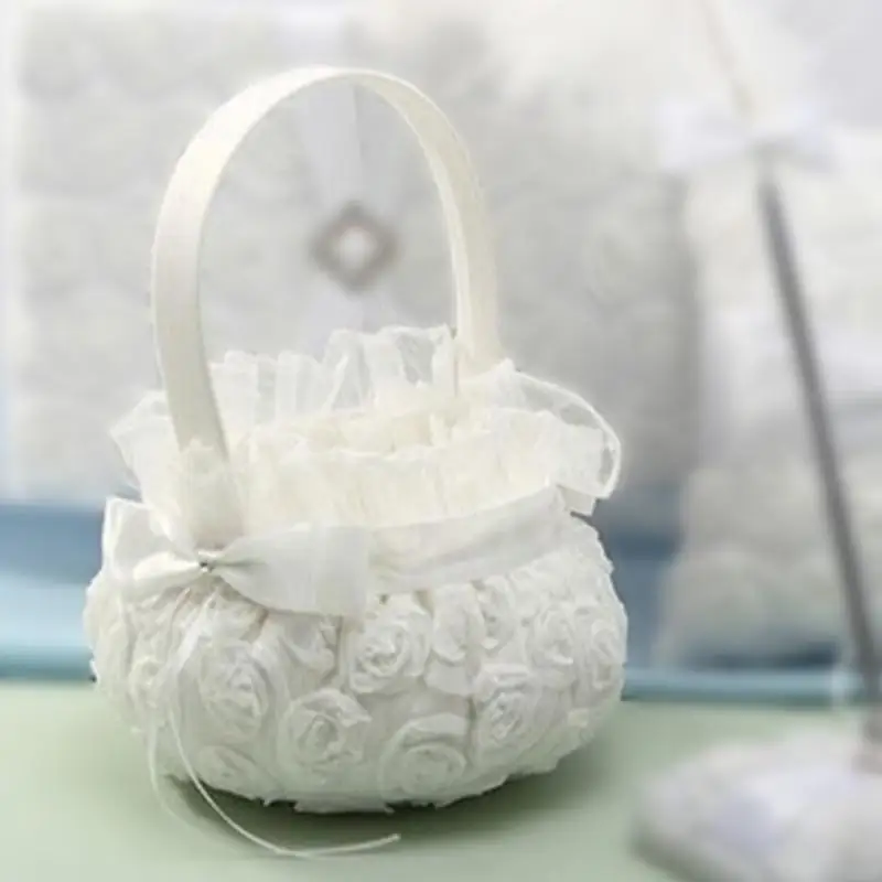 

Good Quality Love Case Satin Bowknot & Rose Flower Girl Basket for Wedding Ceremony Party