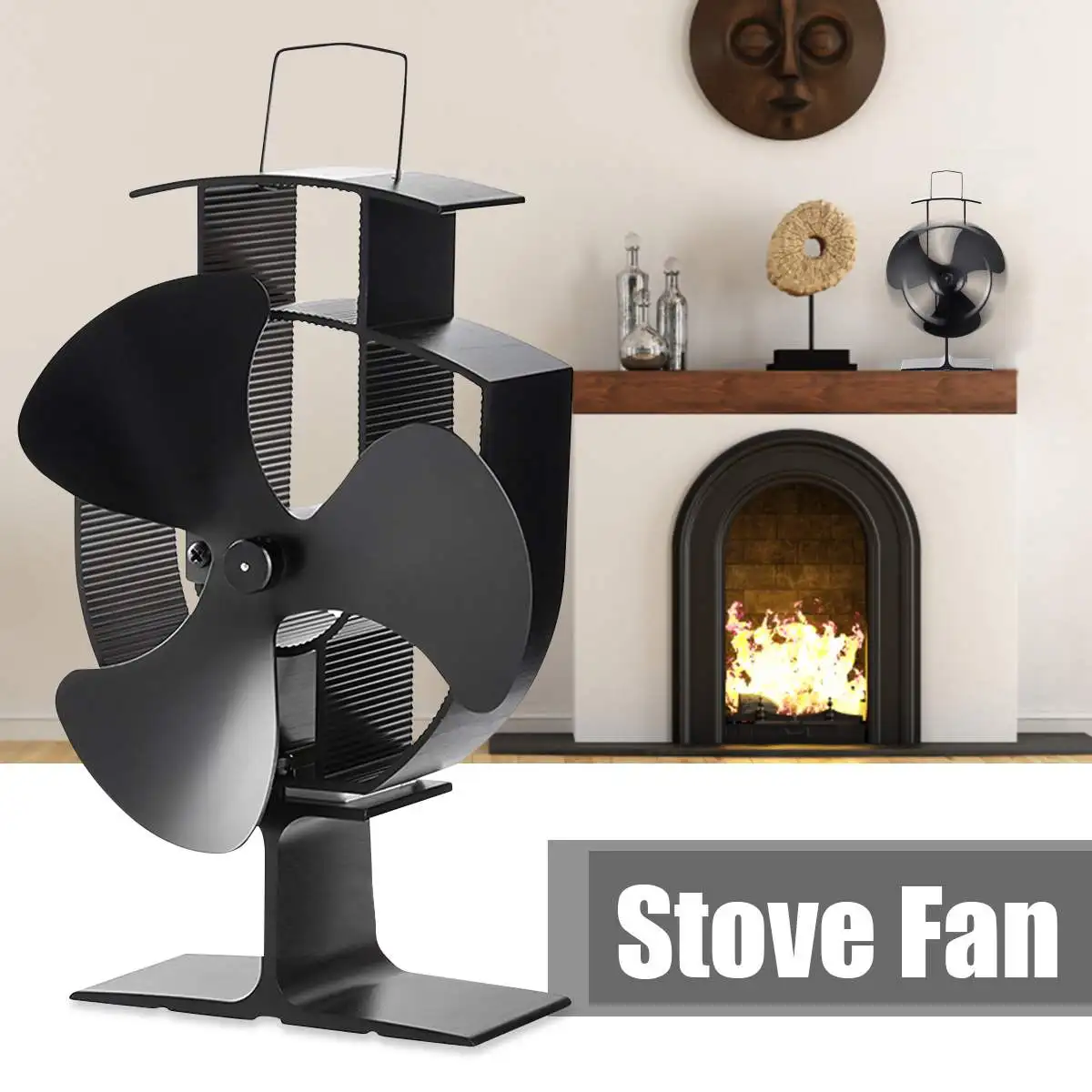 Black 3 Blades Heat Powered Stove Fan Log Wood Burner Ecofan Quiet Black Home Fireplace Fan Efficient Heat Eco Stove Top Fan