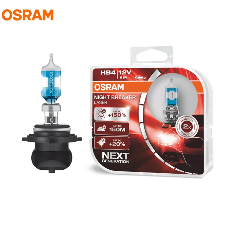 OSRAM 9006 HB4 12 в 51 Вт Ночной выключатель лазер нового поколения Авто лампы галогенный головной светильник+ 150 ярче 9006NL, 2X