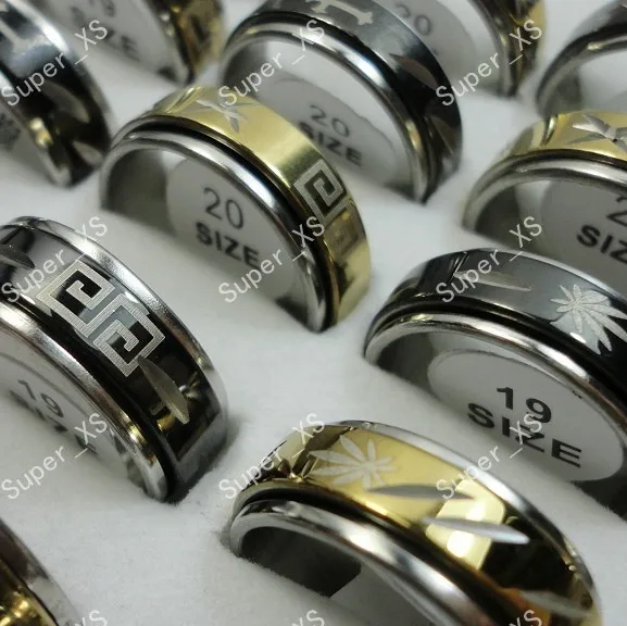 

15Pcs Whole Bulk Jewelry Ring Lots Pretty Rotatable Gold Stainless Steel Rings LB223 Free Shipping