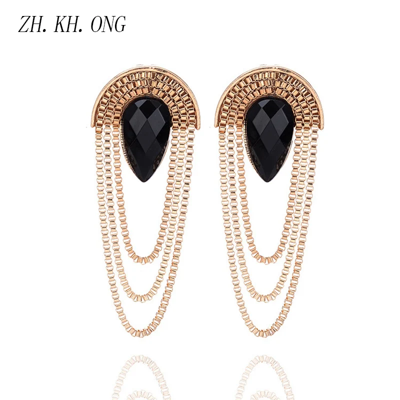 ZH.KH.ONG Bohemian Simple Alloy Multilayer Chain tassle earrings Acrylic water Drop Ethnic Dangle for women E351 | Украшения и