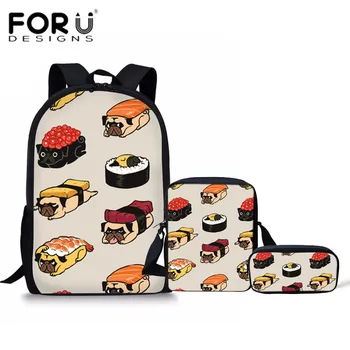 

FORUDESIGNS 3Pcs/set Schoolbag Funny Pug Dog Printing School Bags Backpacks for Girls Preschool Students Pencil Box Sac Enfant