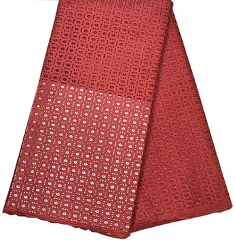 

(5yards/pc) High quality plain color African polish cotton lace fabric men women fabric Swiss voile lace for dress ELL3798 red
