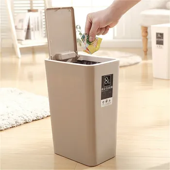 

12L Wall Mount Press-type Trash Can Kitchen Garbage Storage Toilet PlasticTrash Bins Containers Bathroom Garbage Can Supplies