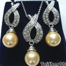 Бесплатные доставить Дворянства Повезло Желтый Перлы Раковины WGP Кристалл Ожерелье Серьги Серебро крючок