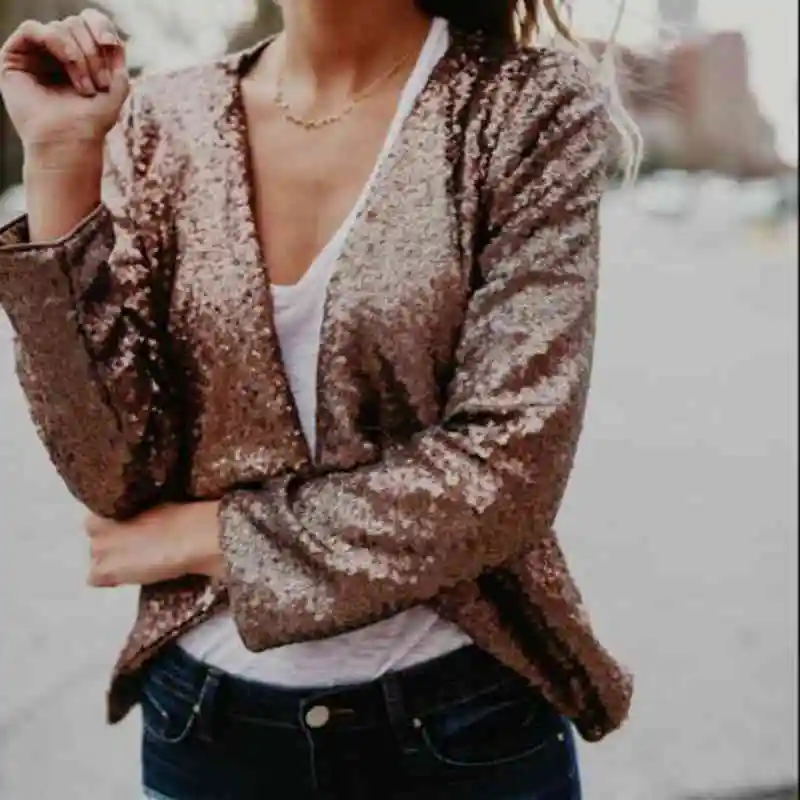 Fashion Women S Sequin Cardigan Short Sexy Blazer Jacket Coat Business