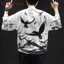 KUANGNAN китайский стиль кимоно для мужчин японское кимоно кардиган Harajuku кимоно рубашка для мужчин Уличная Мужская гавайская рубашка 5XL