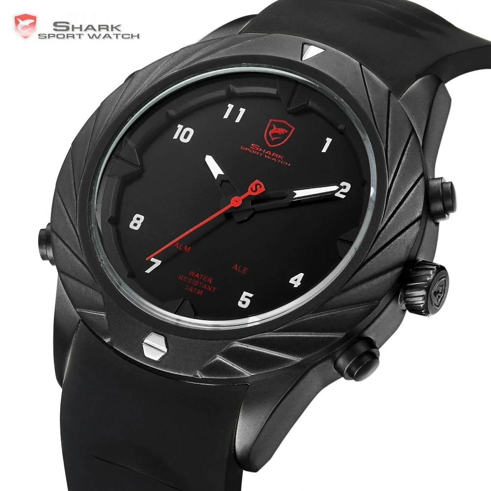 Изящные спортивные часы с акулой, креативный дизайн, черный светодиодный, аналоговый, кварцевые, авто, дата, день, силиконовый ремешок, мужские цифровые наручные часы/SH577