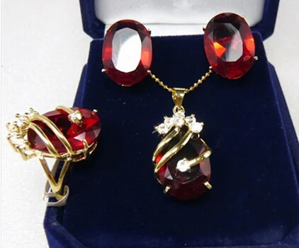 

Beautiful Red Zircon gem Pendant Necklace Ring Earrings>Lovely Women's Wedding Jewelry Pretty