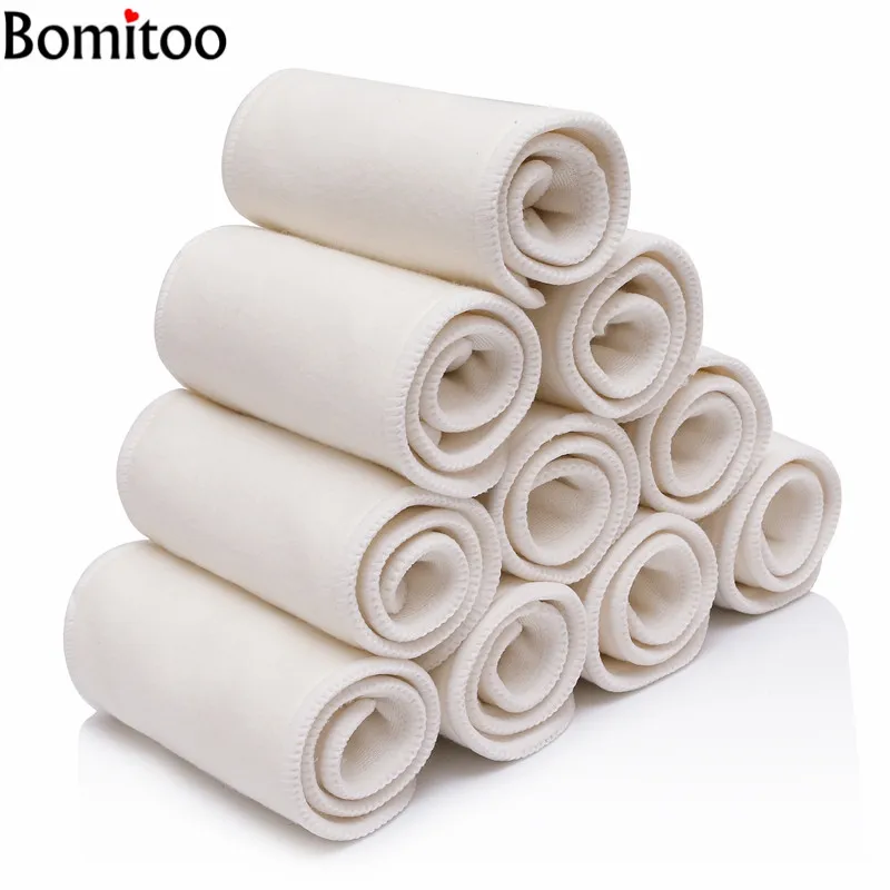 

[Bomitoo] 10 Pcs Bamboo Cotton Baby Diapers Inserts 4 Layers Washable Reusable Cloth Diaper Insert Nappy Mat Changing Liners