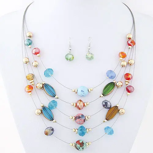 

Fashion Necklaces women Choker Bohemian Crystal Multilayer Colorful Beads wholesale jewelry