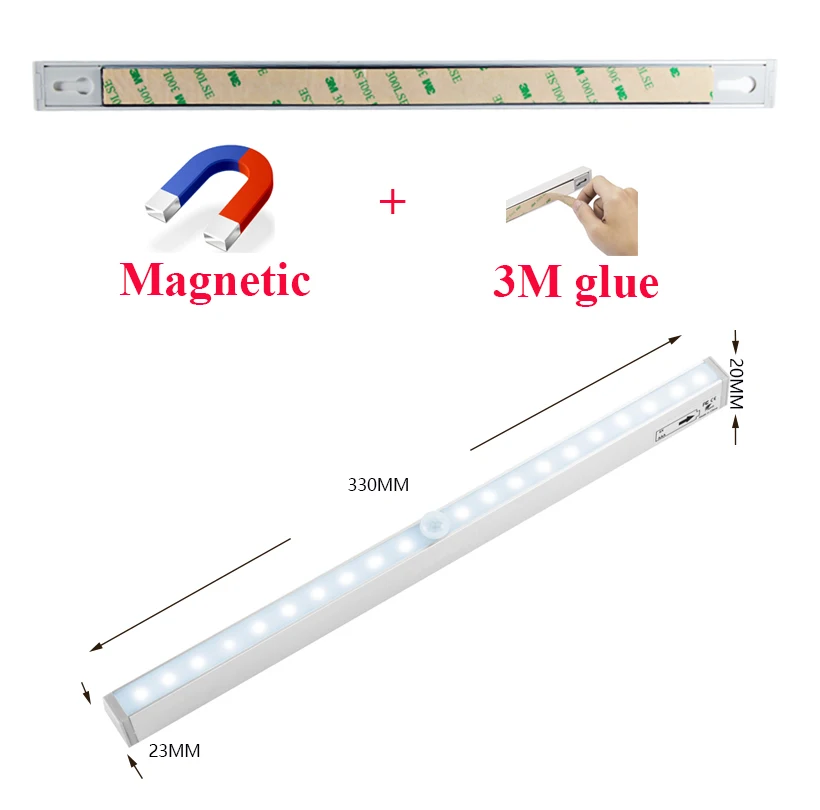 Светодиодный светильник с датчиком движения, лампа на батарейках, армадио для дома, кухни, шкафа cocina, 20 светодиодов, ПИР, дропшиппинг, Joneaz