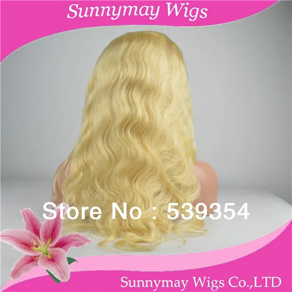 

Stock blonde color 100% malaysian virgin human hair full lace wig #613 body wave full lace wig with baby hair