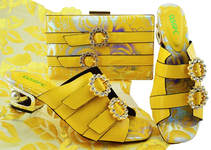 New Yellow Italian Shoes with Matching Bags for Wedding Italy Shoes and