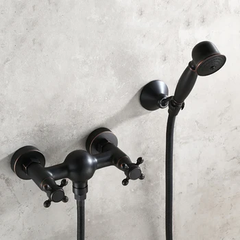

Shower Faucet Luxury Antique Oil Bronze Black Bathroom Brass Hot and Cold Water Bath Tub Mixer Shower Tap with Hand Spray Head