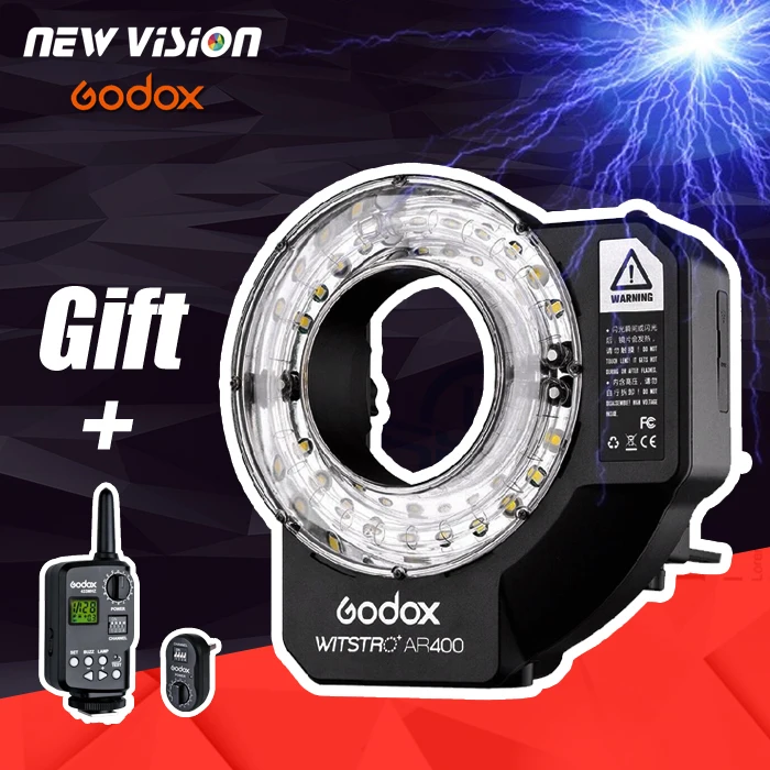 

Free DHL Godox Witstro AR400 400W Li-ion Battery Ring Flash Speedlite + LED Video Light+FT-16