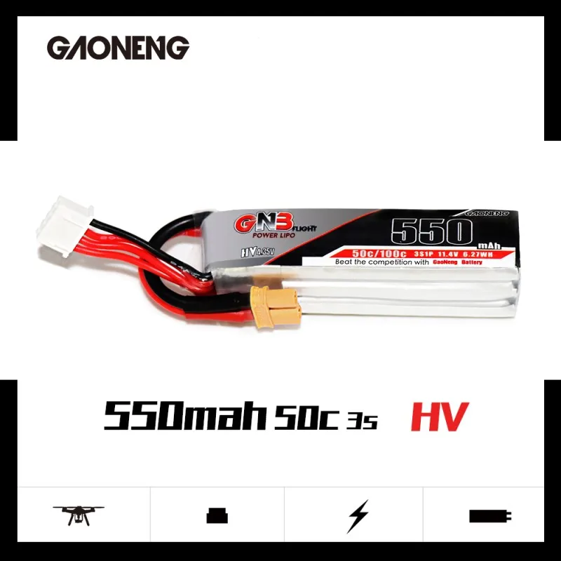 

2PCS Gaoneng GNB 550mAh 3S 11.4V 50C/100C HV Lipo battery XT30 Plug for FPV Racing Drone 4 axis UAV RC Quadcopter RC Drone parts