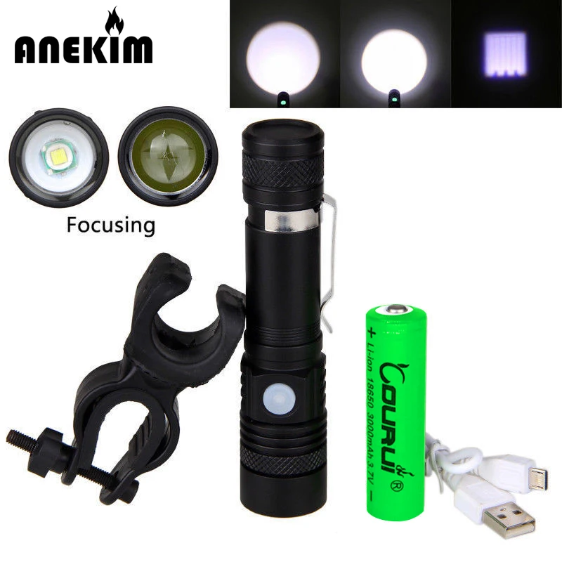 Portabale Mini Size LED Flashlight Torch Zoom Focus 2000LM Tactical Flash Light with USB Line for Camping Hunting 18650battery | Лампы и